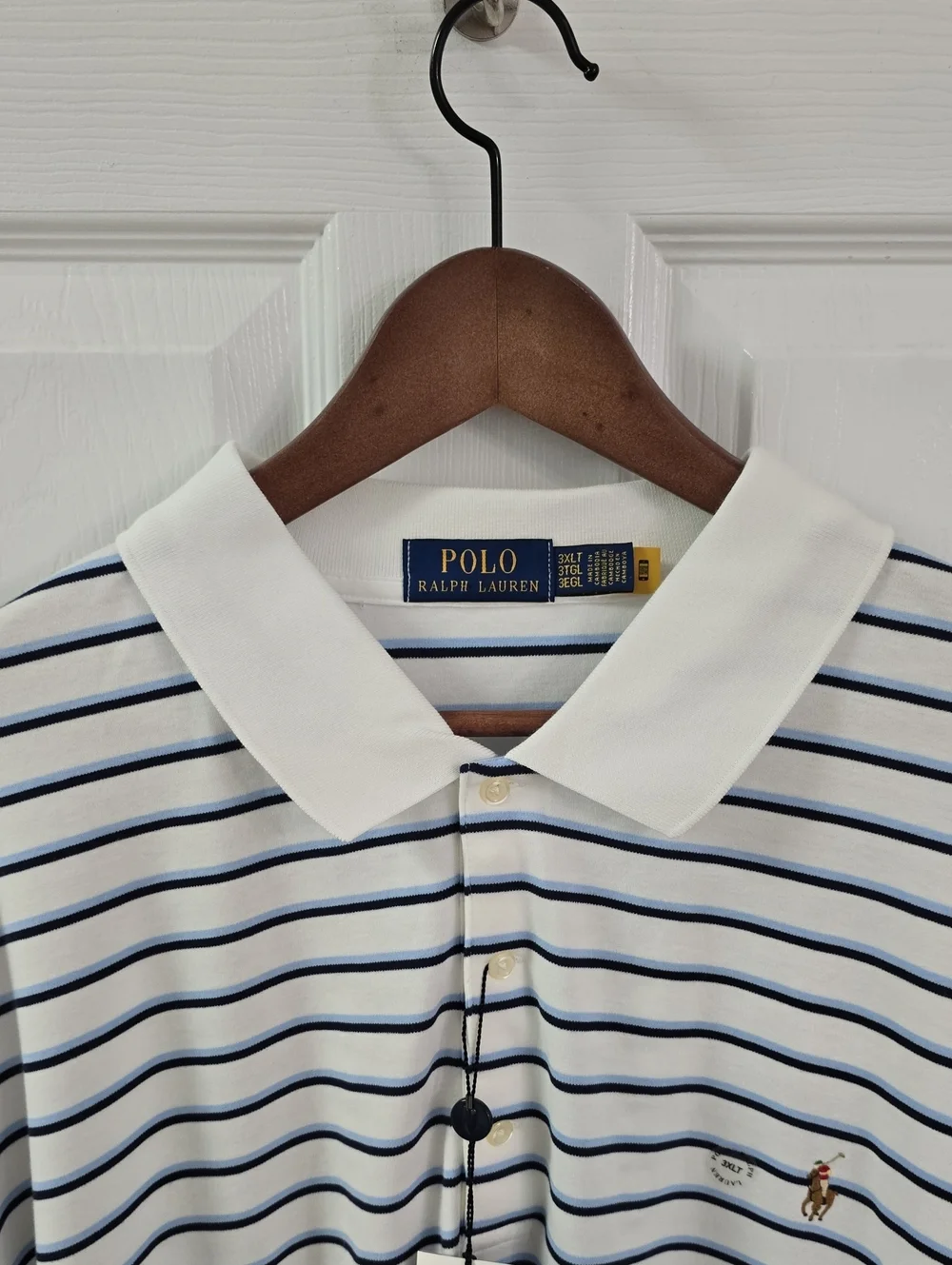 NWT Polo Ralph Lauren Men's Classic Polo Shirt White Blue Stripes Size 3XLT